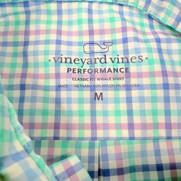 Vineyard Vines Performance Button Down MED Gingham Check Classic Fit Whale Shirt - Picture 3 of 6